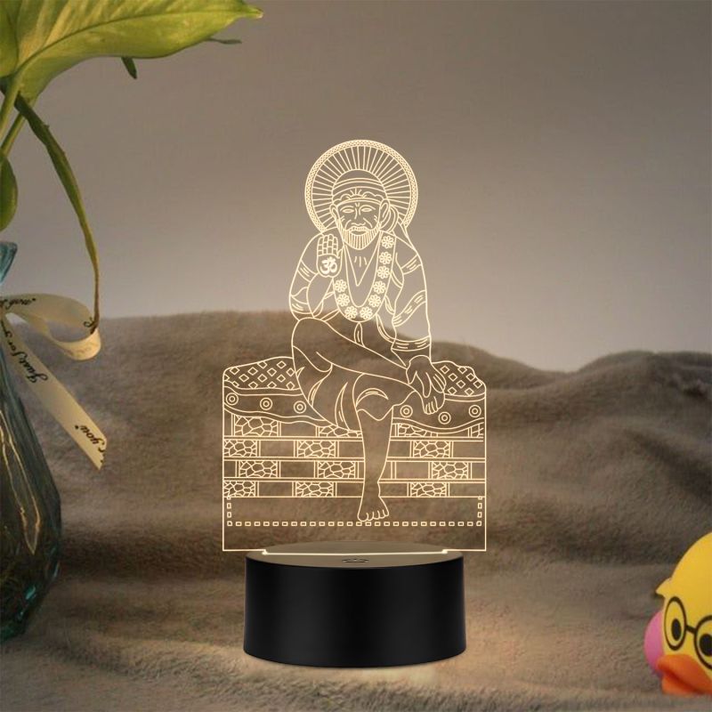3D Illusion Sai Baba Acrylic led Night Light for Home Decoration with Warm White Light
